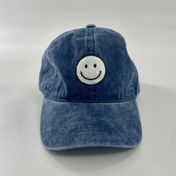 NWT David And Young Blue Acid Wash White Smiley Face Baseball Hat Adjustable - Picture 1 of 8